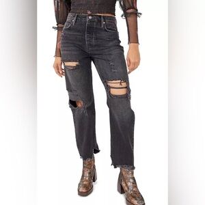 NWT we the Free people Tapered baggy boyfriend black ripped distressed jeans 24